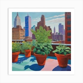 Rooftop Garden New York Series. Style of David Hockney Art Print