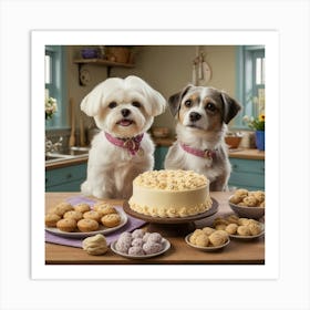 Two Dogs In Front Of A Cake Art Print