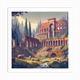 Colosseum In An Enchanted Forest 2 Art Print