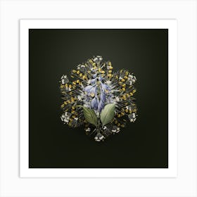 Vintage Blue Daylily Flower Wreath on Olive Green n.2187 Art Print