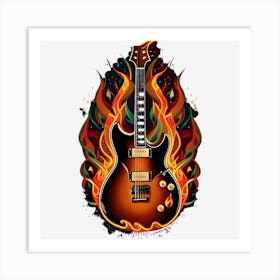 Electric Guitar With Flames Art Print