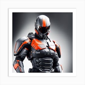 A Futuristic Warrior Stands Tall, His Gleaming Suit And Orange Visor Commanding Attention 15 Art Print