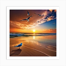 Seagulls On The Beach 2 Art Print