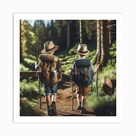 Two Boys Hiking In The Forest 1 Art Print