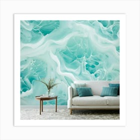 Abstract Nature Inspired Wallpaper Featuring A Turquoise Pattern With Splashes And Ripples Projecte Art Print