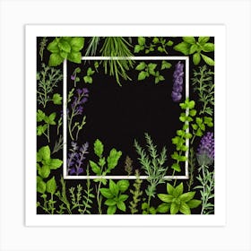 Frame With Herbs On Black Background 2 Art Print