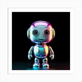 Firefly Minimalist, Cartoon, Happy, Cybernetic, Robot, Icon, Emoji, Black Background, 3d Render, Hol Art Print