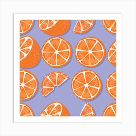 Orange And Orange Slices Pattern On Pastel Purple Square Art Print