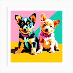 'Australian Cattle Dog Pups' , This Contemporary art brings POP Art and Flat Vector Art Together, Colorful, Home Decor, Kids Room Decor,  Animal Art, Puppy Bank - 17th Art Print