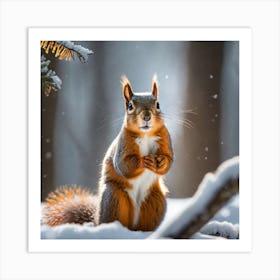 Squirrel In The Snow Art Print