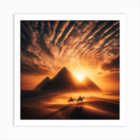 Giza Pyramids At Sunset Art Print