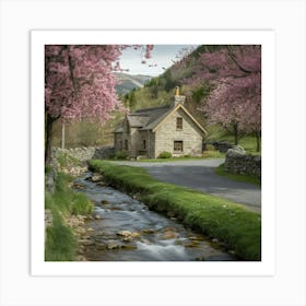 Cottage By The Stream Art Print