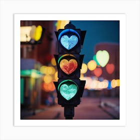 Close Up Of A Traffic Light With Heart Shaped Ligh (2) Art Print