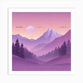 Misty mountains background in purple tone 50 Art Print