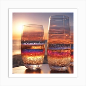 Vivid Colorful Sunset Viewed Through Beautiful Crystal Glass Champagne, Close Up, Award Winning Phot Art Print