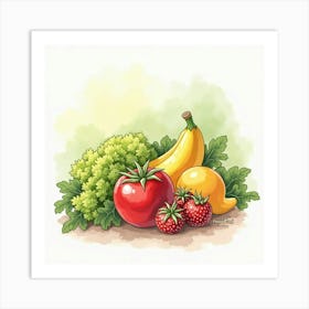 Elegant Watercolor Depiction Of Fresh Produce With A Dreamy And Graceful Background 1 Art Print