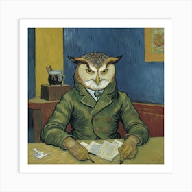 Owl At The Desk Art Print