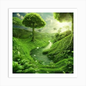 Green Landscape With Trees Art Print