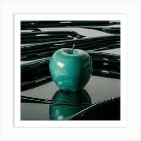 Green Apple On A Black Surface Art Print