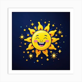 Lovely smiling sun on a blue gradient background 79 Art Print