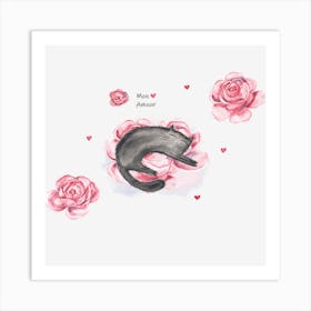 Cat Sleeping On Roses Art Print