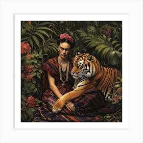 Frida Kahlo and the Tiger. Animal Conservation Series Art Print