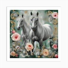 Two Horses With Roses Art Print