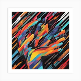 An Image Of A Hand With Letters On A Black Background, In The Style Of Bold Lines, Vivid Colors, Gra (3) Art Print