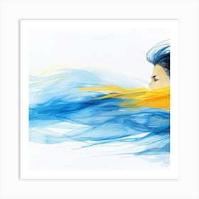 Girl With Blue And Yellow Hair Art Print