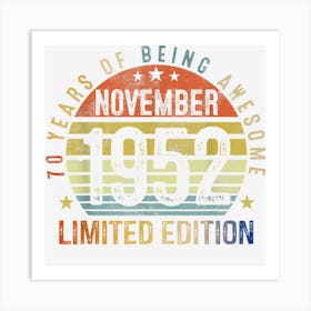 November 70 Year Old Vintage 1952 70th Birthday Art Print