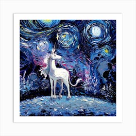 Unicorn Starry Night Print Van Gogh Art Print