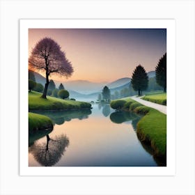 Sunrise Over A Lake 6 Art Print