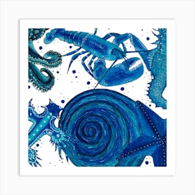 Blue Sea Animals. 1 Art Print