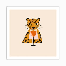 Leopard Drinking Wine Art Print