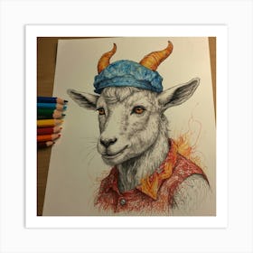 Goat With Hat Art Print