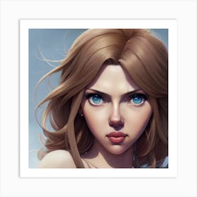 Beautiful Girl With Blue Eyes Hyper-Realistic Anime Portraits Art Print