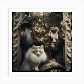 Cat And A Woman Art Print