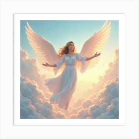 Angelic Being Surrounded By A Pastel Watercolor Sky 1 Art Print