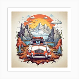 Vintage Car In The Mountains Art Print