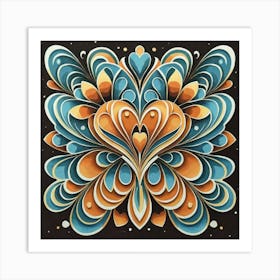 Abstract art of exotic flowers with vibrant abstract hearts in their designs, hearts, 4 Art Print