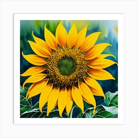 Photorealistic Blooming Sunflower Painting Art Print