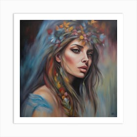 Woman With A Flower Crown Art Print