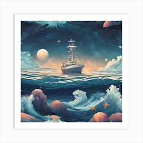 Ship In The Sea Art Print