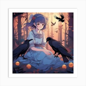 Anime Girl Crows Art Print