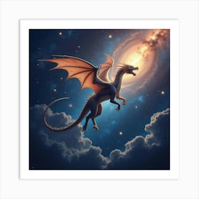 A Celestial Dragon Soaring Through The Cosmos With Galaxies Swirling Around Art Print