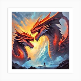 Two Dragons Fighting Art Print