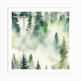 Appalachian Mountains of Misty Pines Watercolor Print of Evergreen Forest..367 Art Print