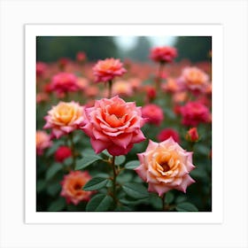 A Vibrant Rose Garden In Full Bloom, Showcasing Various Colors Of Roses 2 Art Print