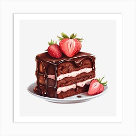 Chocolate Cake With Strawberries 1 Art Print