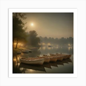 Boats On A Lake 1 Art Print